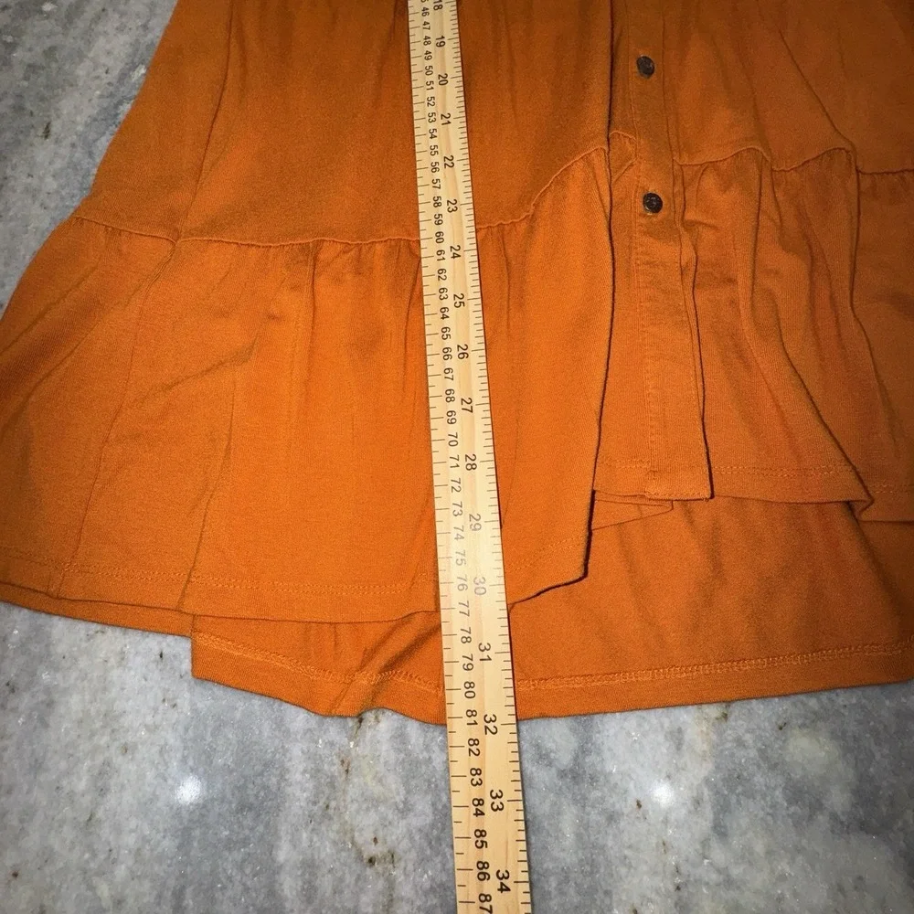 NWOT Wonderly Mini Dress Large Dark Orange Boho Button Front Short Sleeve Casual